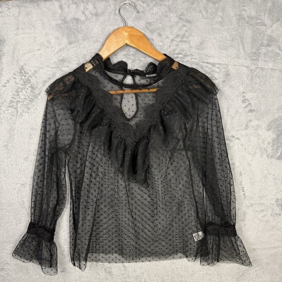 The Unbranded Brand Tops - Women's Sheer Top L Witchy Whimsigoth‎ Edwardian Gothic Lace Grunge Fairy Emo
